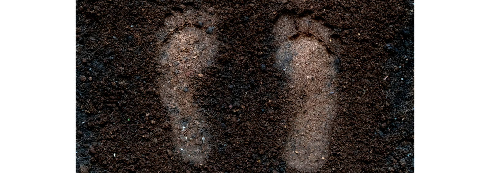 an image of feet imprinted in the earth to represent the benefits of grounding